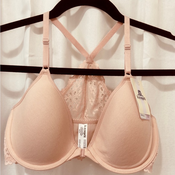 b.tempt'd  Blush Eyelet Lace Racerback Front Close Underwire T-Shirt Bra 32D NWT - Picture 1 of 5